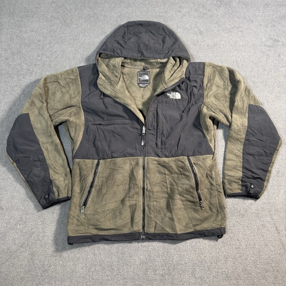The North Face Polartec Denali Fleece Hooded Jacket Mens Size Medium Black/Green